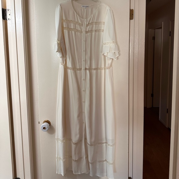 Reformation Cream Midi Dress with Lace Accents